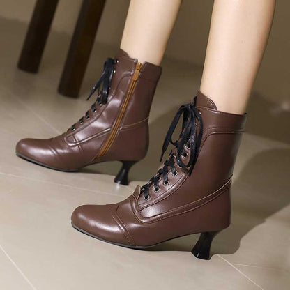 Women's Low Heel Lace-Up Boots