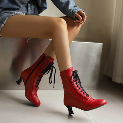Women's Low Heel Lace-Up Boots