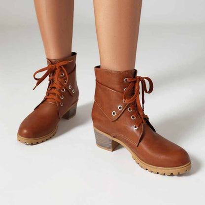 Women's lace up boots chunky heeled ankle boots