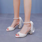 2.95" Chunky Lace Up Pearls Wedding Sandals Vintage Peep Toe Bridal Shoes