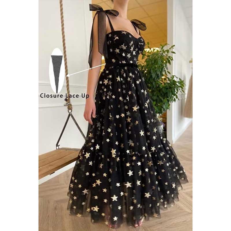 Garden Prom Dress Tulle Glitter Starry Long Lace-Up Straps Birthday Party Ball Gowns