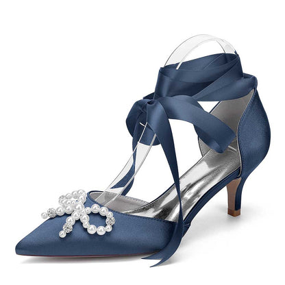 Low Heels Dress Hels Ankle Strap With Bow Tie Bridal Shoes Preals Prom Heels