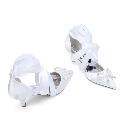 Low Heels Dress Hels Ankle Strap With Bow Tie Bridal Shoes Preals Prom Heels