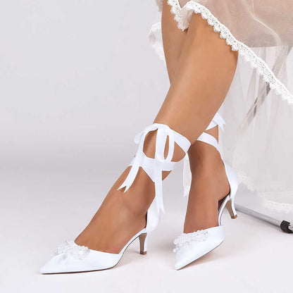Low Heels Dress Hels Ankle Strap With Bow Tie Bridal Shoes Preals Prom Heels