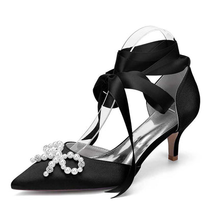 Low Heels Dress Hels Ankle Strap With Bow Tie Bridal Shoes Preals Prom Heels