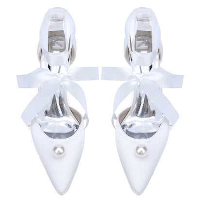 Satin Wedding Shoes Lace Up Hand-Made Bridal Pump Prom Heels