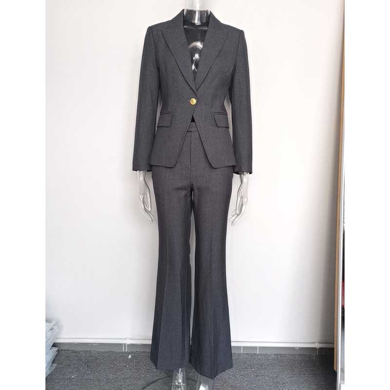 Ladies tailored pantsuit for events in gray with a stylish blazer and flared pants by SD Dresscode & Fashiontrends
