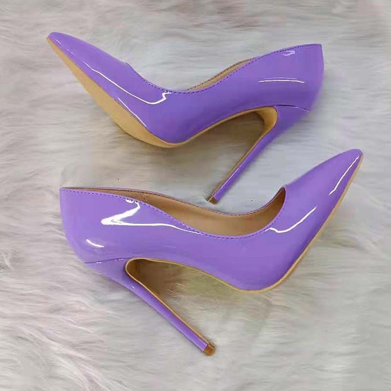 Lavender high heels for women with a sleek pointed toe and shiny finish for elegant style