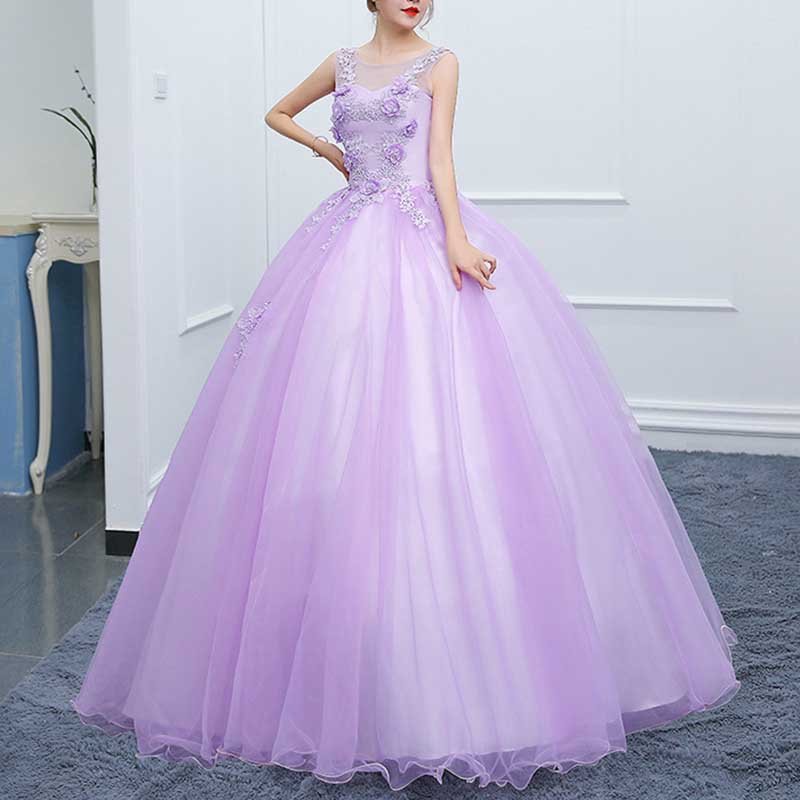 Lavender Ball Gown Quinceanera Dress Princess Dress V Neck Sleeveless Prom Dress