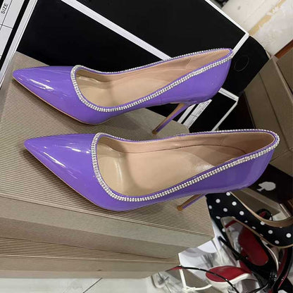 Purple Rhinestone Stiletto Heels | Plus Size Patent Leather Pump