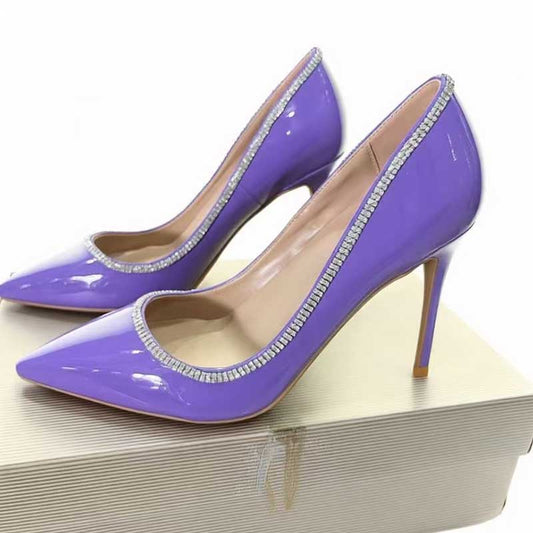 Purple Rhinestone Stiletto Heels | Plus Size Patent Leather Pump