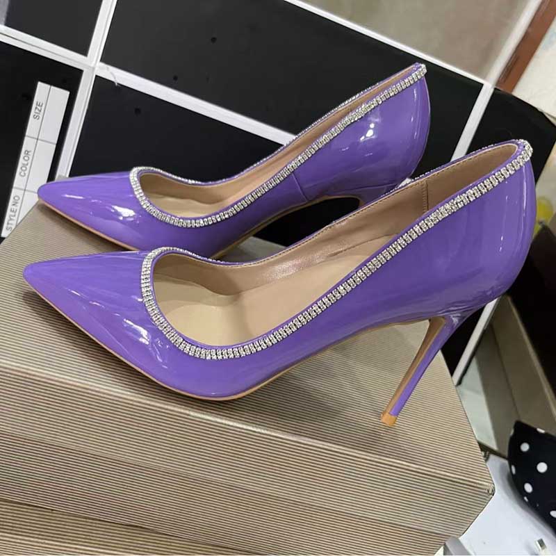 Purple Rhinestone Stiletto Heels | Plus Size Patent Leather Pump