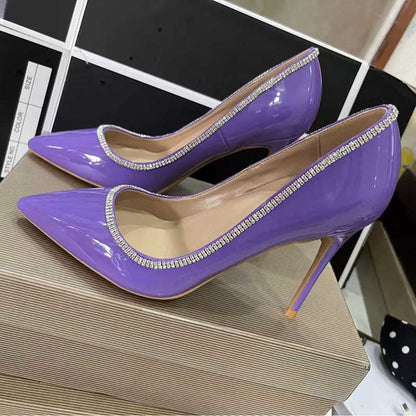 Purple Rhinestone Stiletto Heels | Plus Size Patent Leather Pump