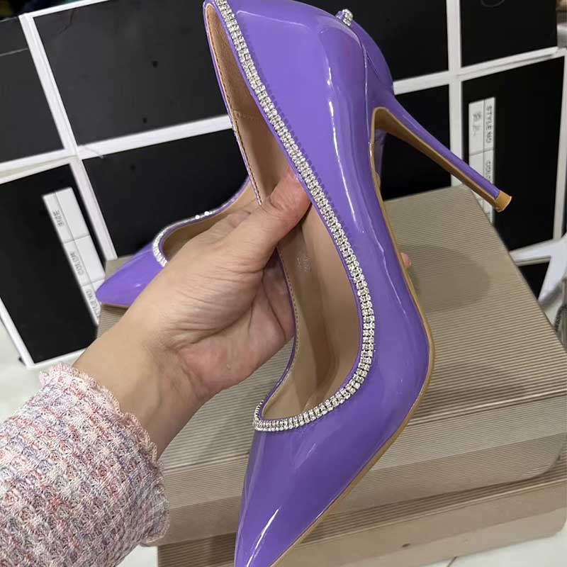Purple Rhinestone Stiletto Heels | Plus Size Patent Leather Pump