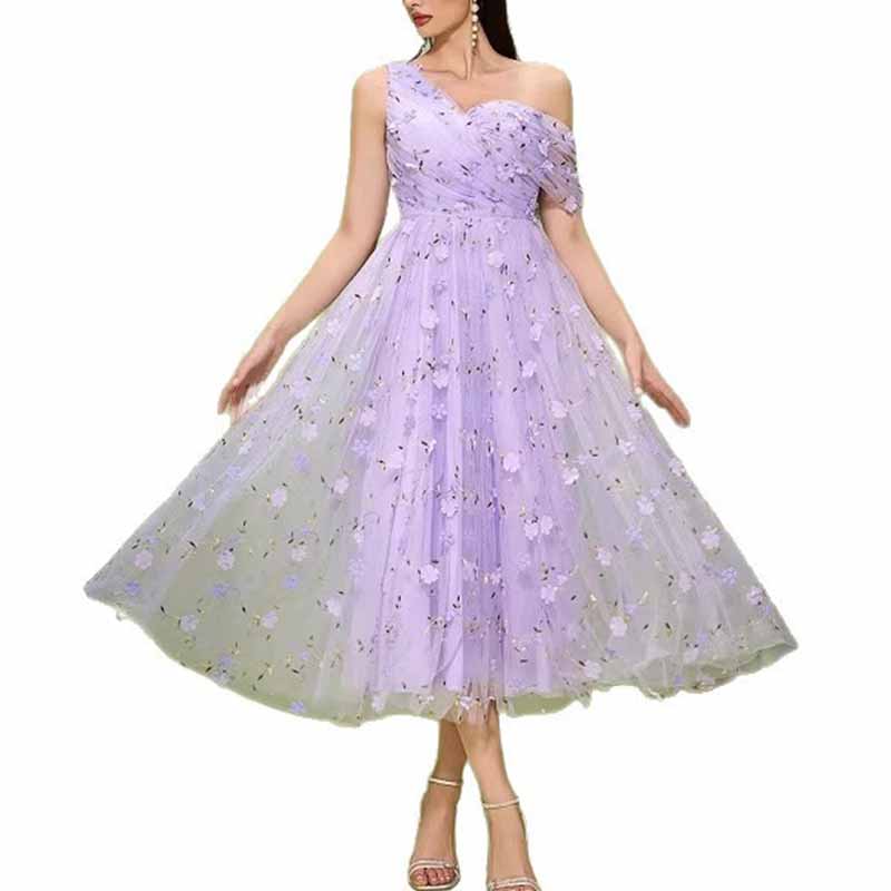 Purple One Shoulder Off-the-Shoulder Homecoming Dress For Event & Prom
