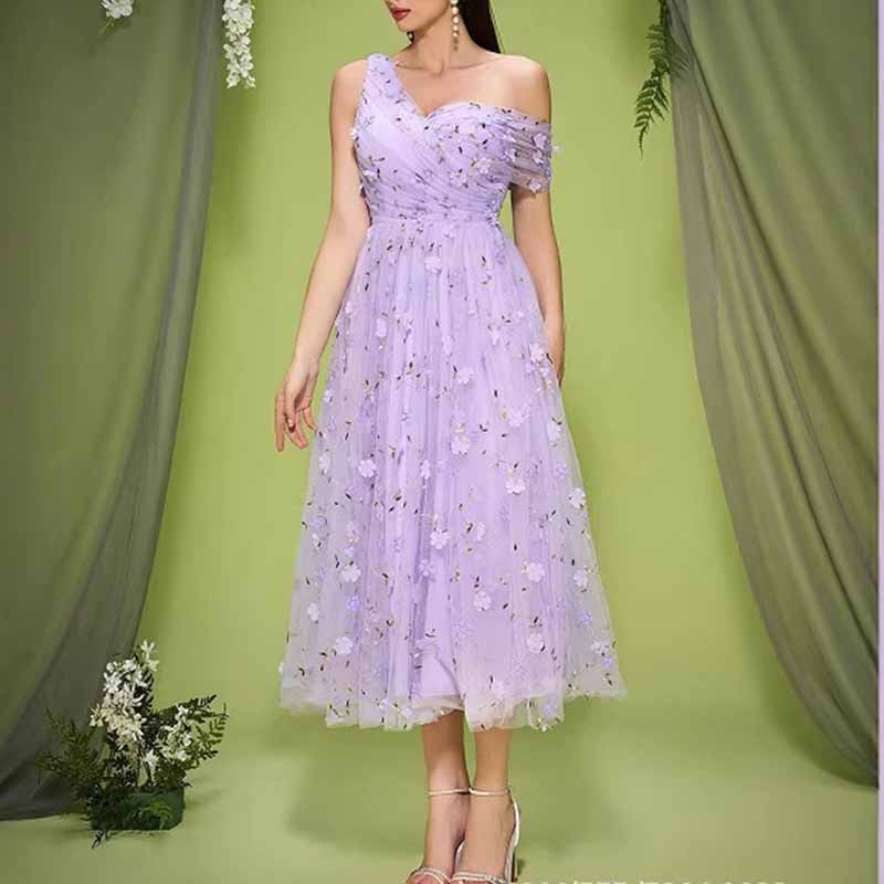 Purple One Shoulder Off-the-Shoulder Homecoming Dress For Event & Prom