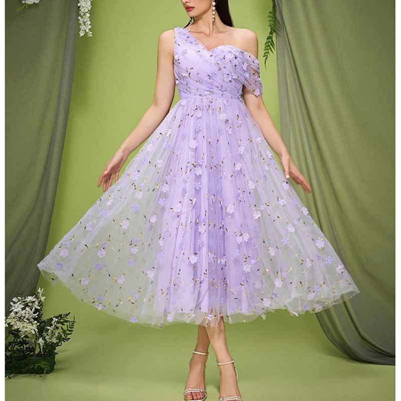 Purple One Shoulder Off-the-Shoulder Homecoming Dress For Event & Prom