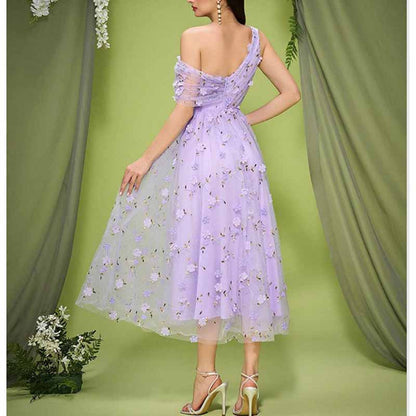 Purple One Shoulder Off-the-Shoulder Homecoming Dress For Event & Prom