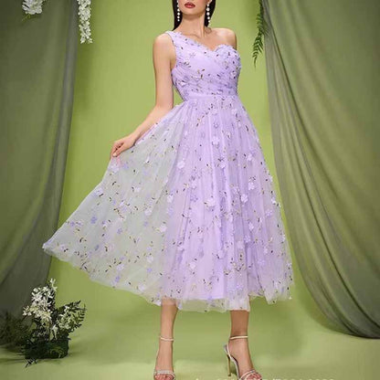 Purple One Shoulder Off-the-Shoulder Homecoming Dress For Event & Prom