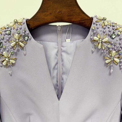 Womens Beaded Evening Gown Lavender Long Dress