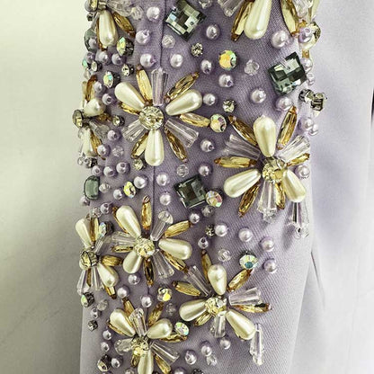 Womens Beaded Evening Gown Lavender Long Dress