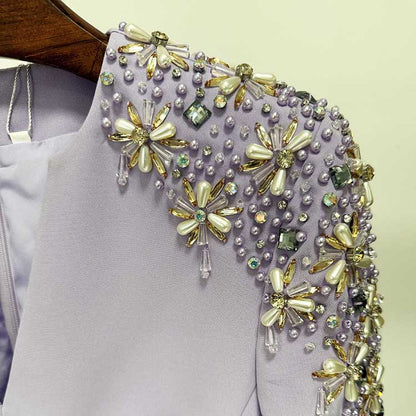 Womens Beaded Evening Gown Lavender Long Dress