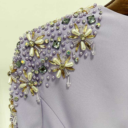 Womens Beaded Evening Gown Lavender Long Dress