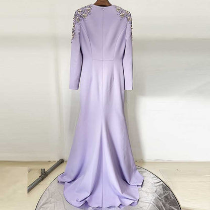 Womens Beaded Evening Gown Lavender Long Dress