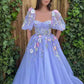 Flower Embroidered Tulle Formal Dress Lavender Event Gowns