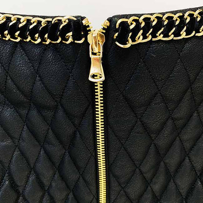 Women's Faux Leather Golden Buttons Loose Fit Jacket + Mini Skirt Suit Black Fashion Suit