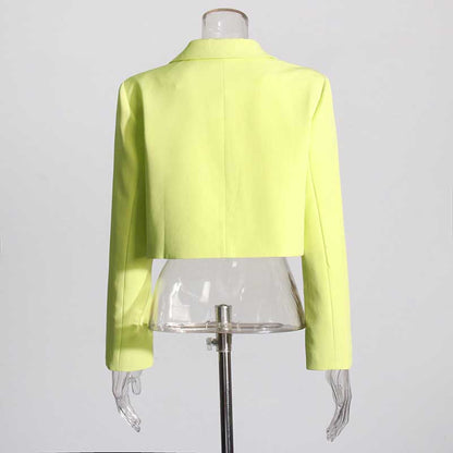 One Button Short Blazer Loose Pants Suits Lemon Green