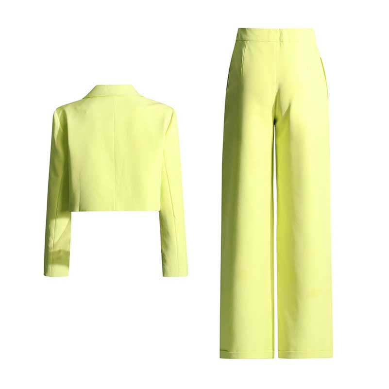 One Button Short Blazer Loose Pants Suits Lemon Green