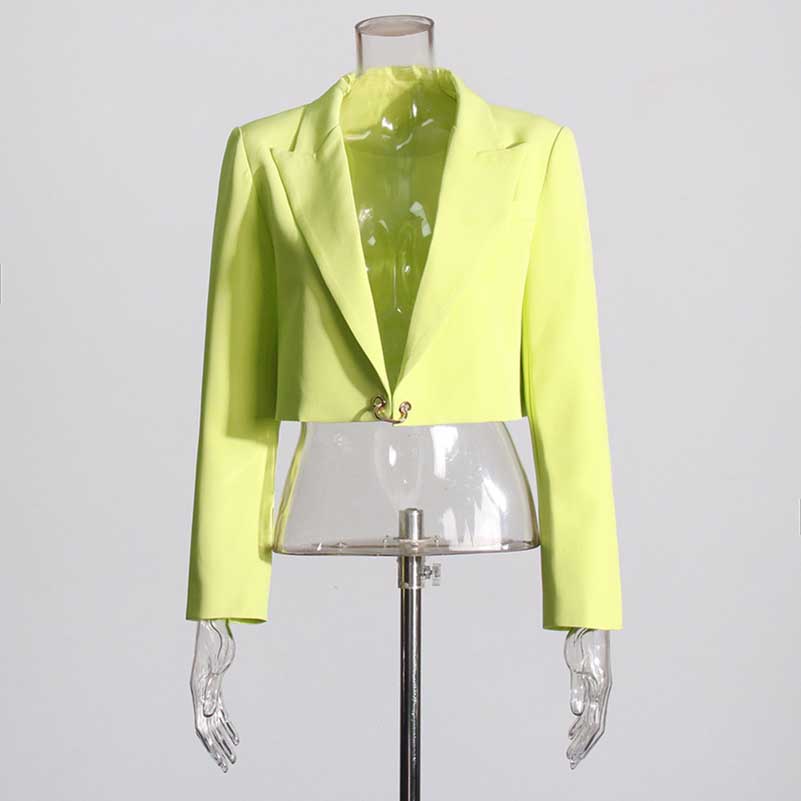 One Button Short Blazer Loose Pants Suits Lemon Green