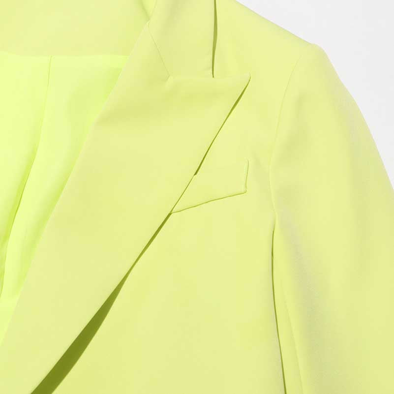 One Button Short Blazer Loose Pants Suits Lemon Green