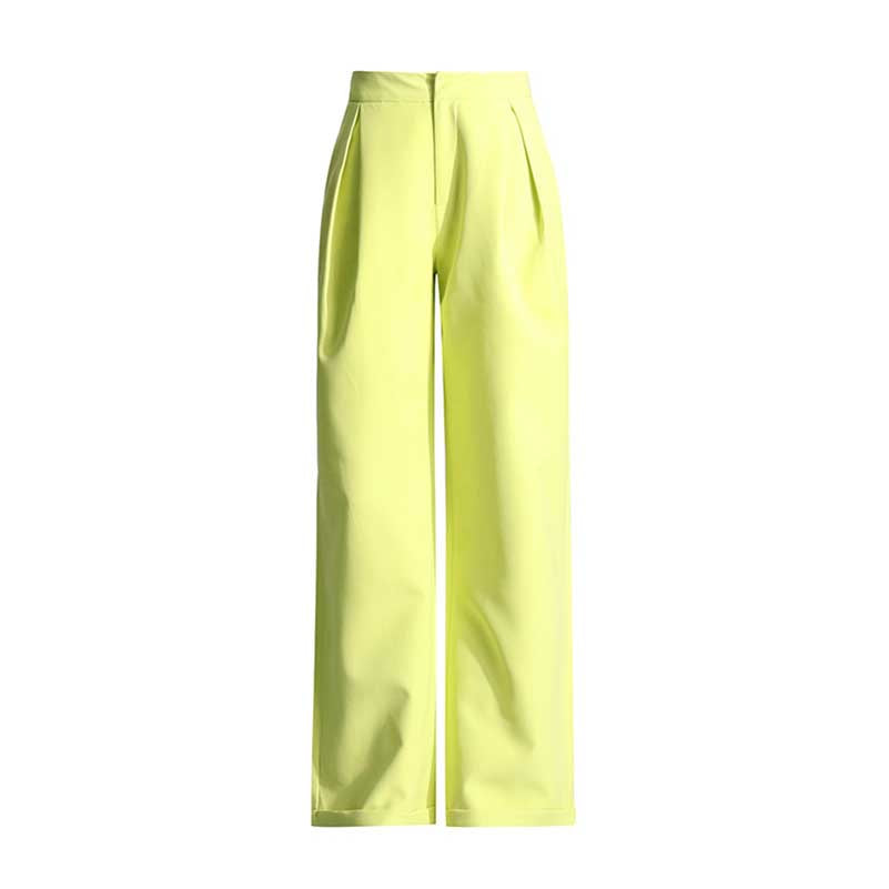 One Button Short Blazer Loose Pants Suits Lemon Green