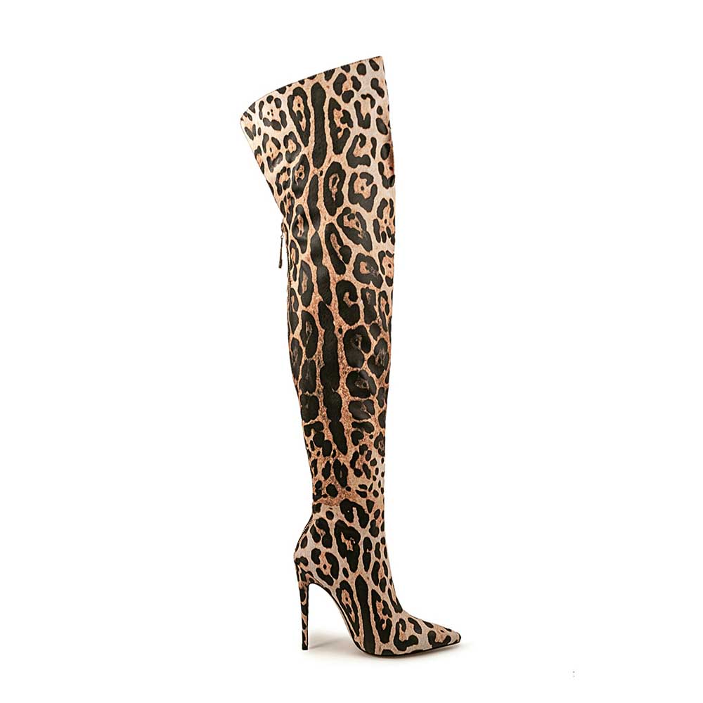 Leopard print over the knee boots with stiletto heels for bold fashion statements