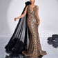 Leopard-Print Gown With Cape V-Neck Prom Dress