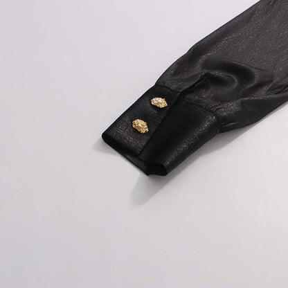 Black High Neck Long Dress with Metallic Belt – Vintage Fitted Waist Evening Gown for Women