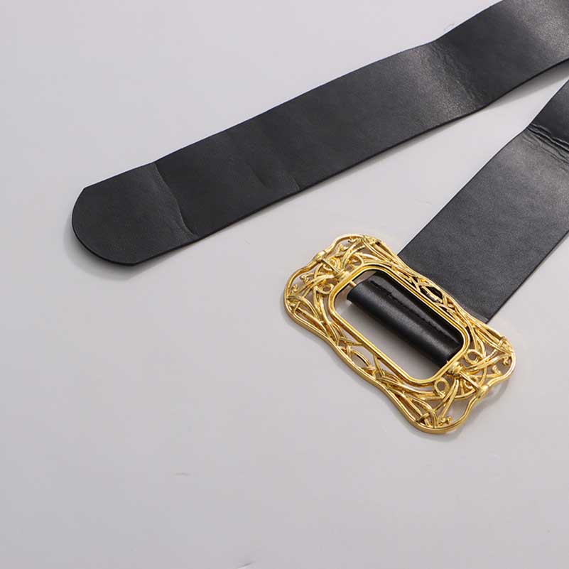 Black High Neck Long Dress with Metallic Belt – Vintage Fitted Waist Evening Gown for Women