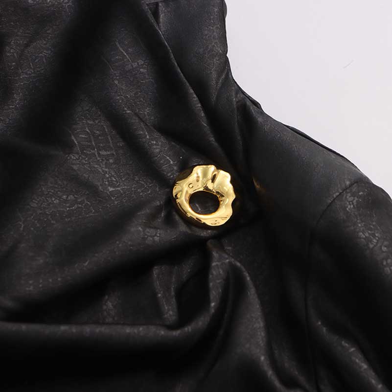 Black High Neck Long Dress with Metallic Belt – Vintage Fitted Waist Evening Gown for Women