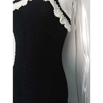 Square Neck Midi Black Dress Body-Con Slim Fit Chic A-Line Cocktail Dress