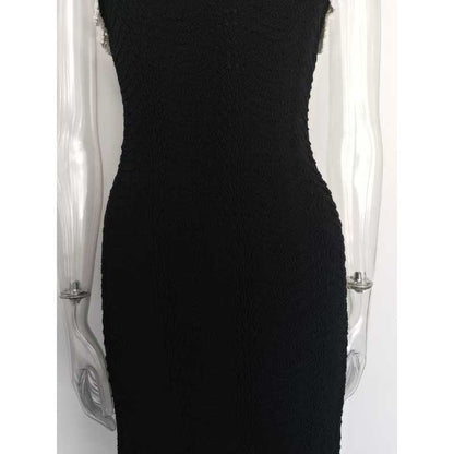 Square Neck Midi Black Dress Body-Con Slim Fit Chic A-Line Cocktail Dress