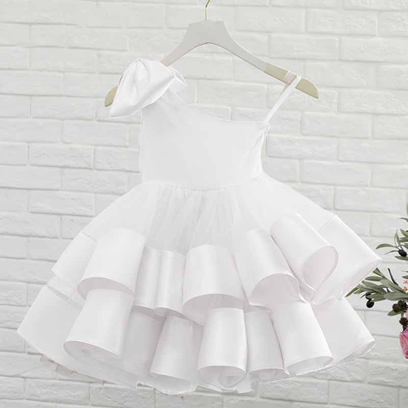 Children's Birthday Party Dress With Bows One Shoulder Kid Flower Girl Dresses