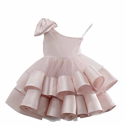Children's Birthday Party Dress With Bows One Shoulder Kid Flower Girl Dresses