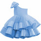 Children's Birthday Party Dress With Bows One Shoulder Kid Flower Girl Dresses