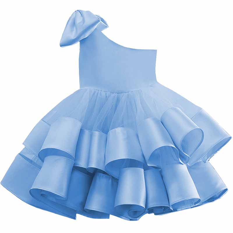 Children's Birthday Party Dress With Bows One Shoulder Kid Flower Girl Dresses