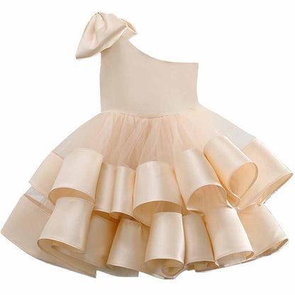 Children's Birthday Party Dress With Bows One Shoulder Kid Flower Girl Dresses