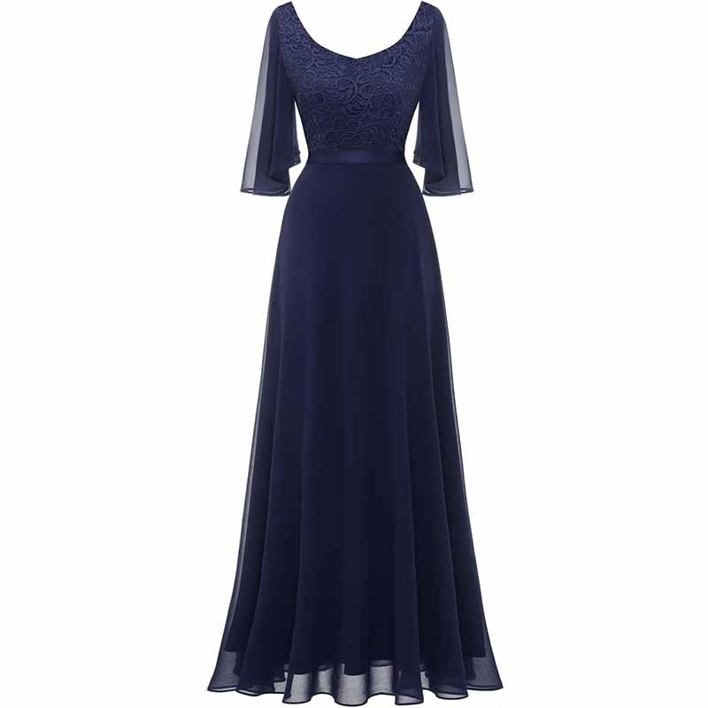 Elegant  long bridesmaid dresses floor length with a stylish lace bodice and flowing skirt