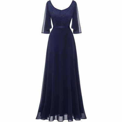 Elegant  long bridesmaid dresses floor length with a stylish lace bodice and flowing skirt