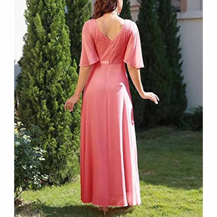 long bridesmaid dresses floor length in soft pink with elegant back detailing